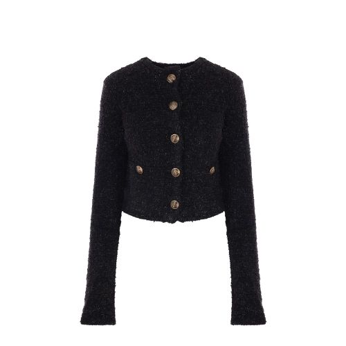 Tweed-Blend Cotton Cardigan — Black