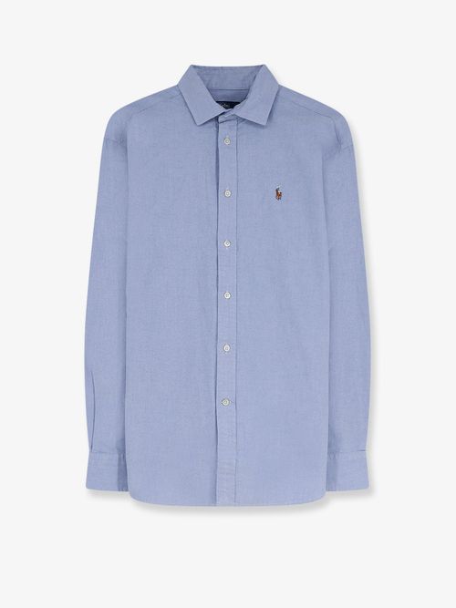 Cotton Button-Front Shirt — Blue