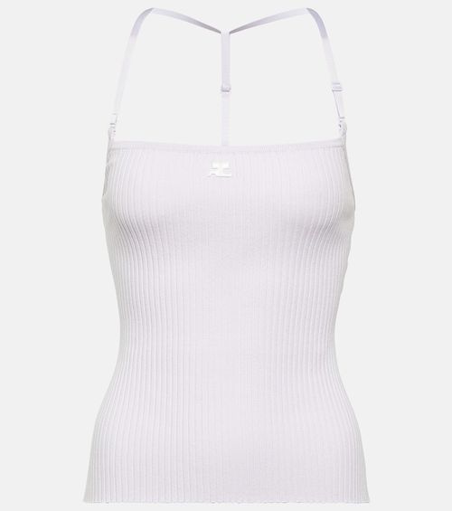 Courrèges Logo halterneck ribbed-knit tank top