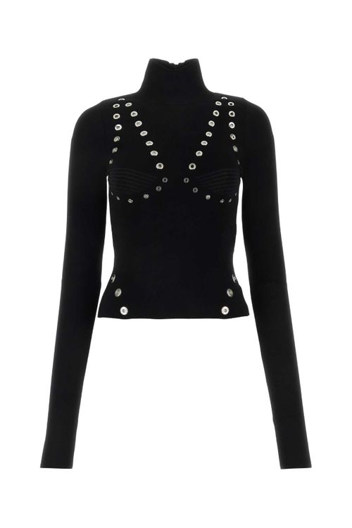 Studded Viscose Blend Sweater — Black