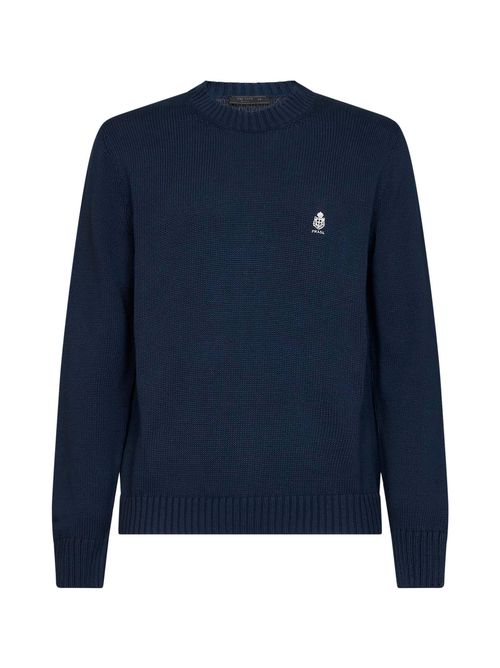 Logo-Embroidered Cotton Sweater — Navy