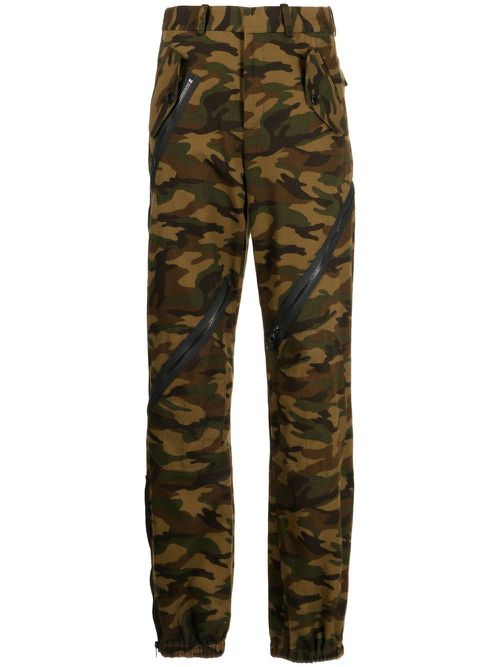 Camouflage zip-detail trousers - Green