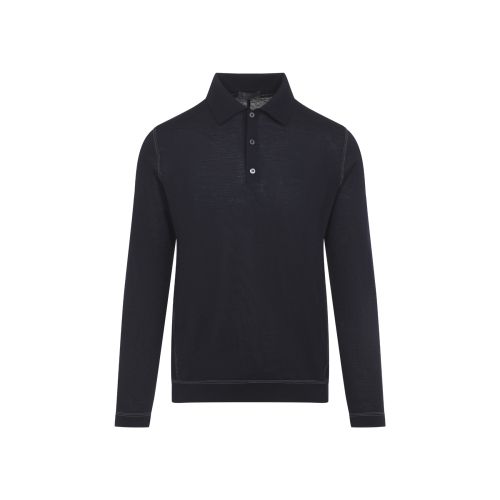 Blue Solid Polo Sweater