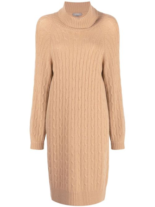 Cable-knit roll-neck dress - Neutrals