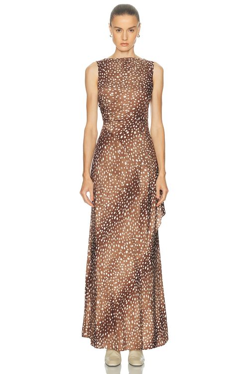 SRG Miriam Silk Dress in Fawn Print - Multi. XS also in