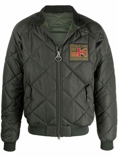 Logo-patch zip-up quilted jacket - Green
