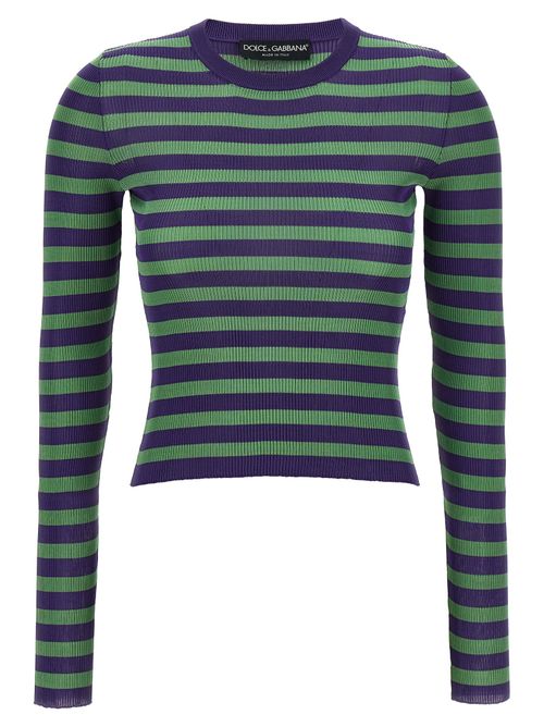 Striped Ribbed Viscose Sweater — Purple