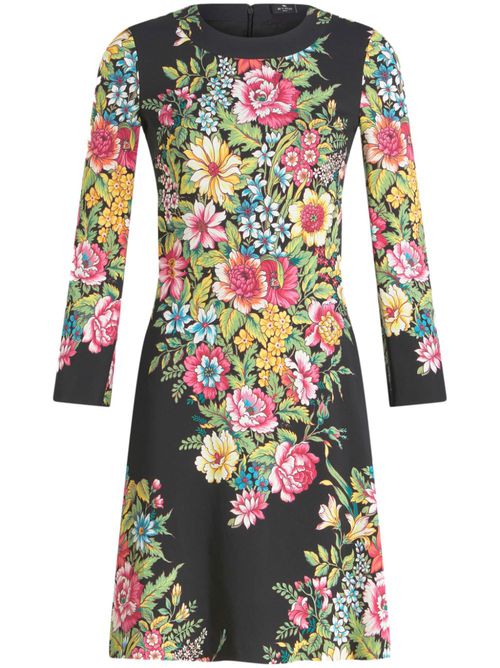 Floral-print long-sleeve minidress - Black