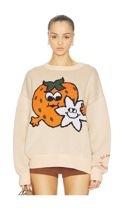 Stay Cool x OLIPOP Strawberry Vanilla Sweater in Orange. S. Also in L, M, XL/1X