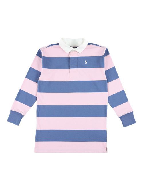 Striped long-sleeve polo dress - Pink