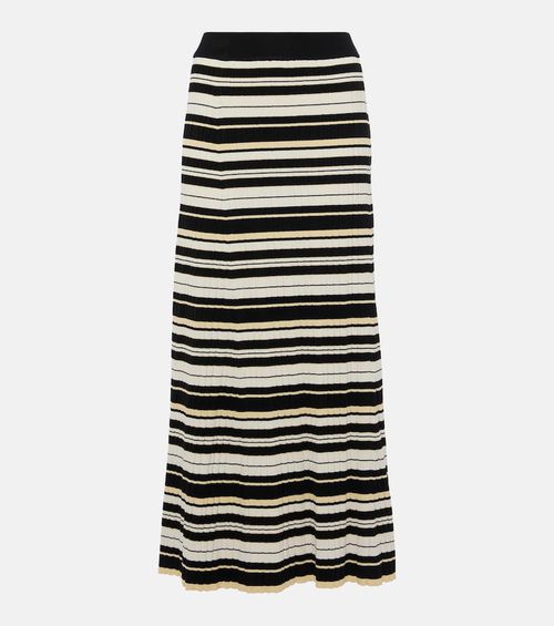 Ribbed-knit striped midi skirt