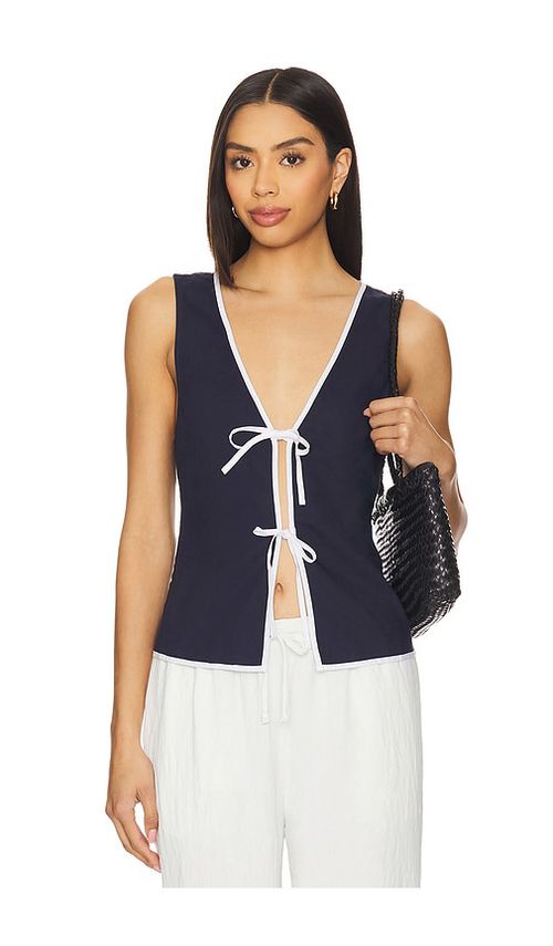 Onia Air Linen Tie Front Top in Navy. -  S also in L