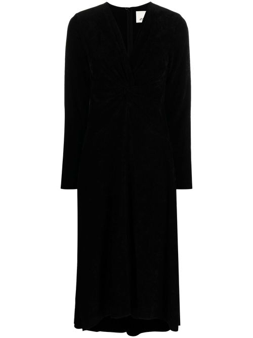 Long-sleeved V-neck midi dress - Black