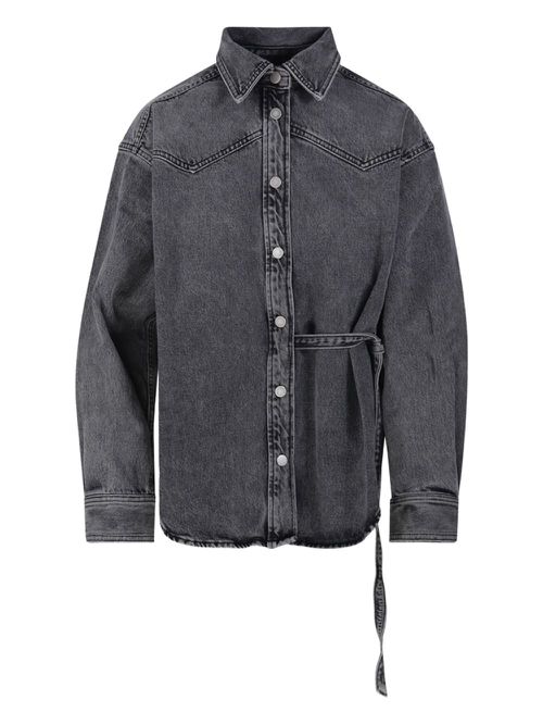 Button-fastening tie-waist shirt - Grey