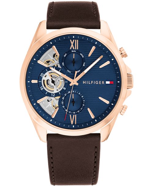 Men's Quartz Brown Leather Watch 43.5mm - Brown
