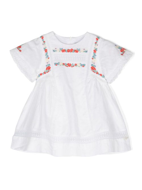 Floral-embroidered dress - White