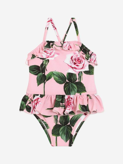 Baby Girls Rose Print Swimsuit in Pink