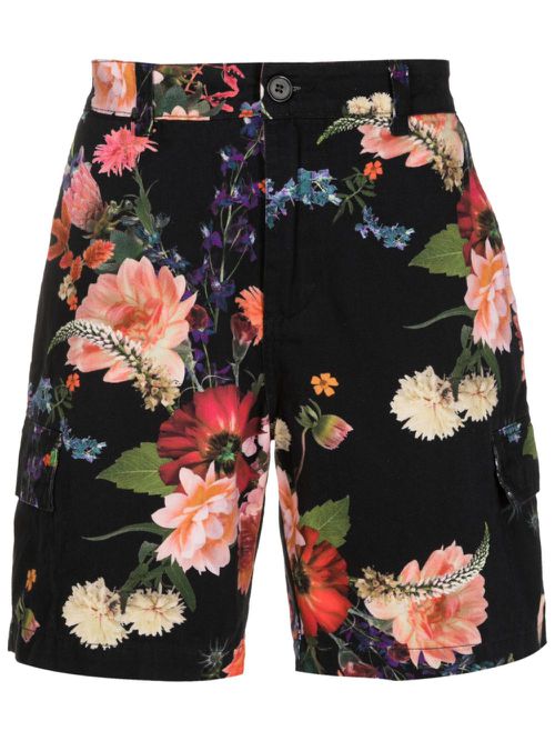 Floral-print cotton cargo shorts - Black