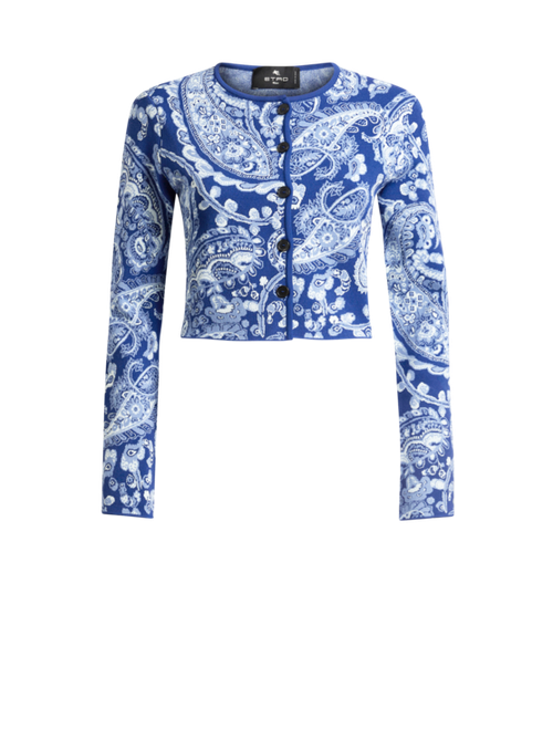 Jacquard Cropped Cardigan With Floral Paisley Motif