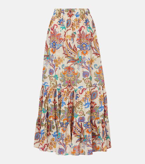 Paisley tiered cotton maxi skirt