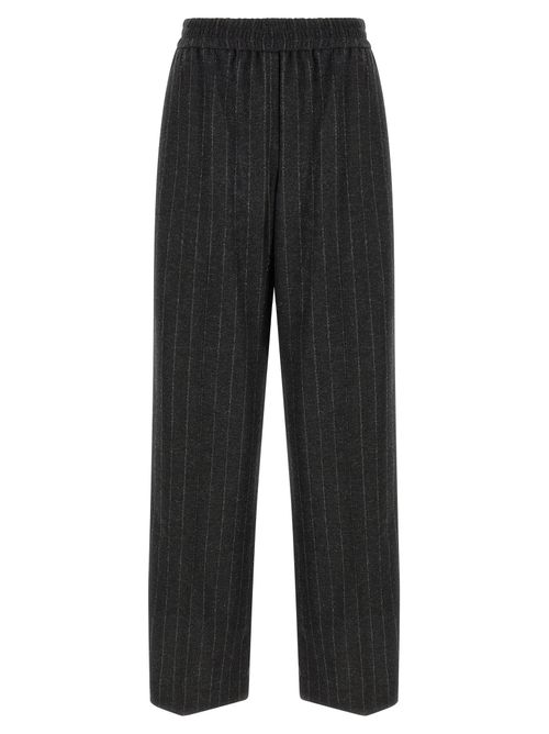 Micro-Sequin Pinstripe Trousers — Charcoal