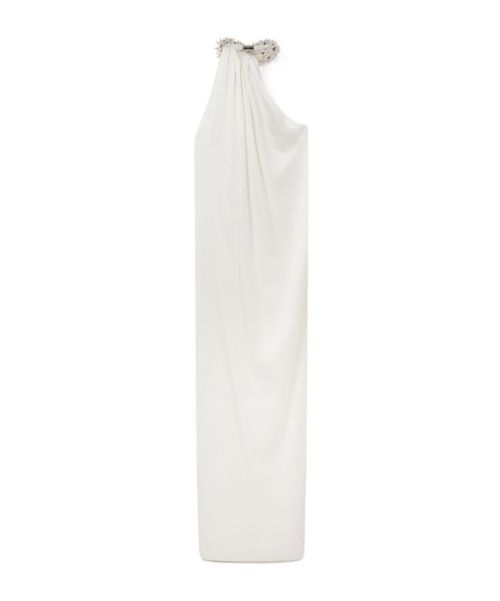 Embellished Halterneck Asymmetric Satin Dress