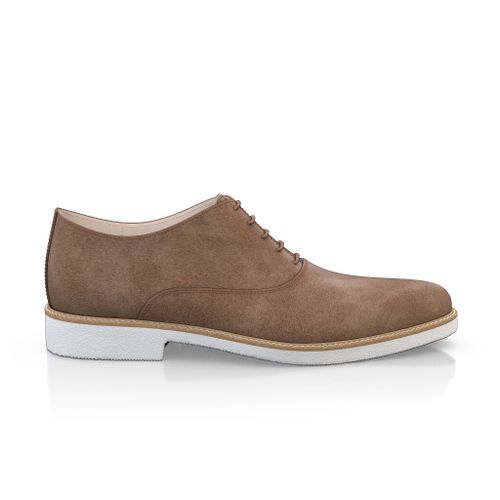 Custom Men's Plain-toe Oxford Dress Shoes Handmade in Italy - Mocha Brown Suede - Laces - GIROTTI