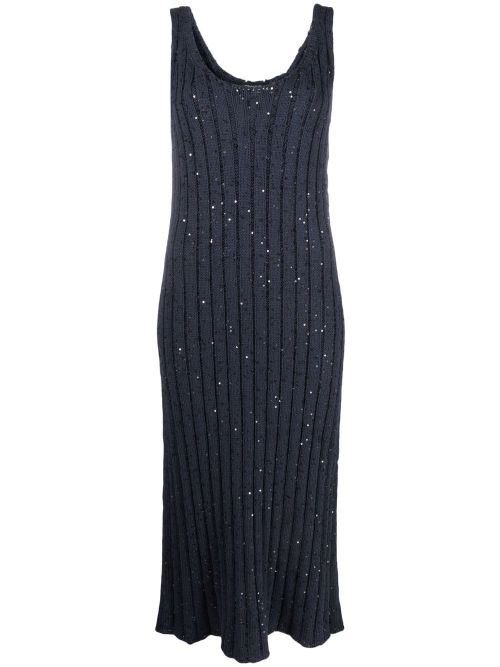 Sequin-embellished knitted midi dress - Blue