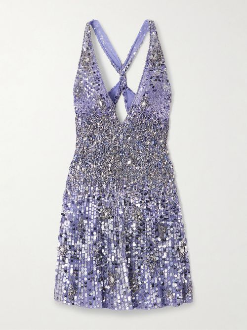 Crystal And Sequin-embellished Tulle Mini Dress - Purple
