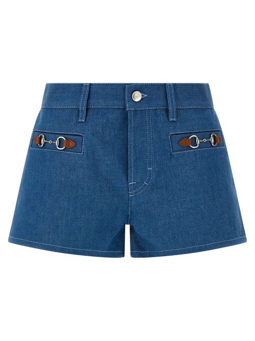 Cotton Denim with Morsetto Details Bermuda Shorts — Blue