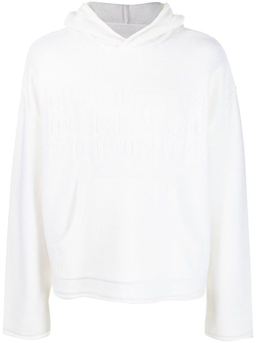 Number-motif knitted hoodie - White