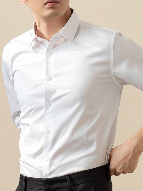 Men's Shirts Elastic Slim Fit Business Casual Shirts Long-Sleeved Formal Shirt