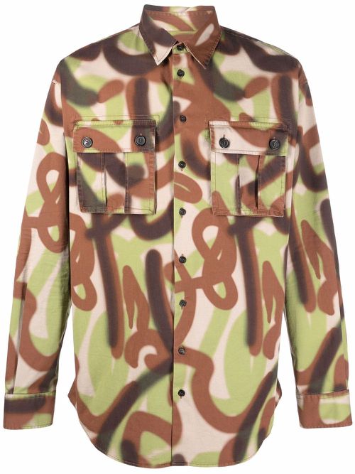 Abstract-print flap-pocket shirt - Green