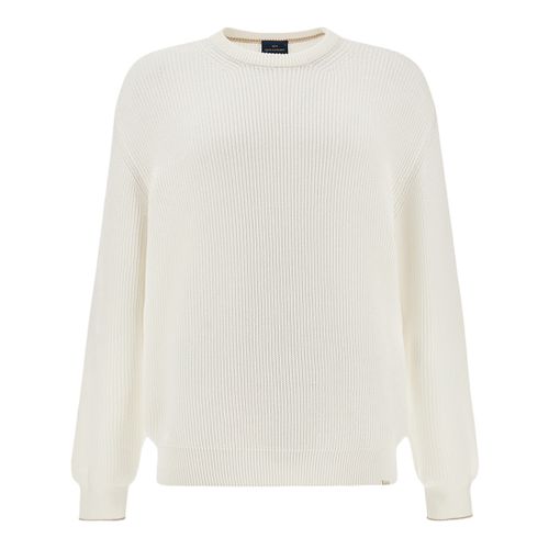 Crew‑neck sweater in Piuma cotton, Man, Blanc De Blanc