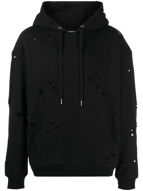 Galaxy ripped-detailed hoodie - Black