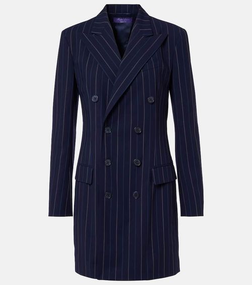 Striped double-breasted wool blazer dress