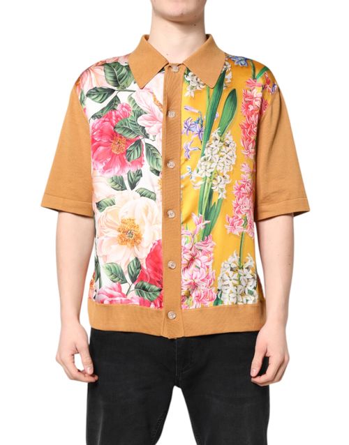 Floral Print Silk-Cotton Shirt — Brown
