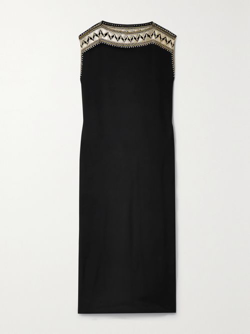 Albertine Embroidered Silk Maxi Dress - Black