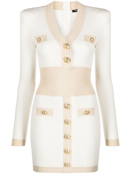 Embossed-button knitted minidress - White