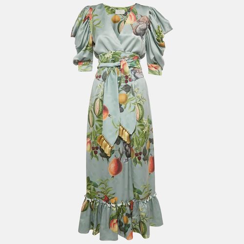 Sage Green Printed Satin Palma Maxi Dress