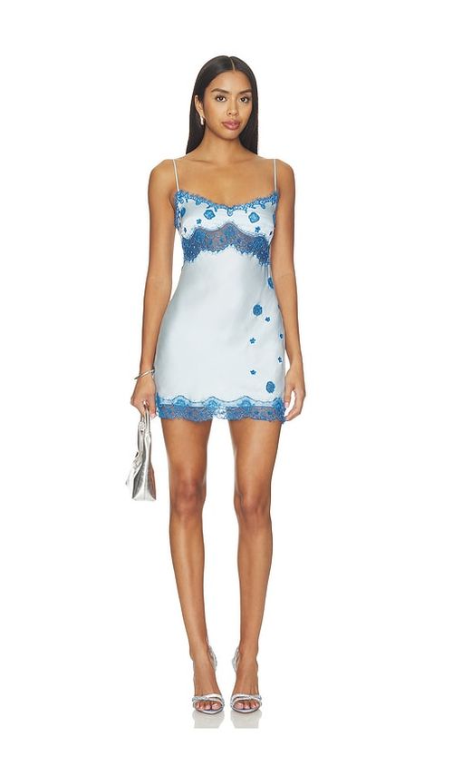 ASTA RESORT Arlette Hand Beaded Mini Dress in Blue. XXS. Also in