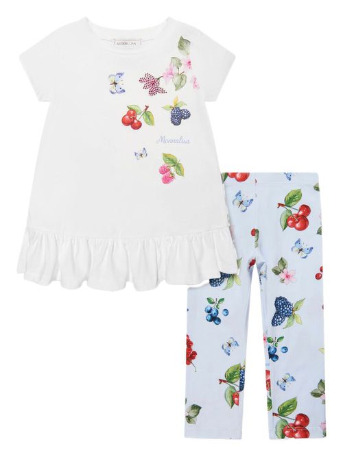 Monnalisa berry-print T-shirt and leggings - Blue