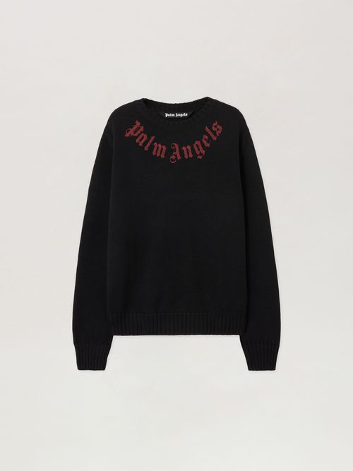 Curved Logo Knit Sweater Man  Black Red