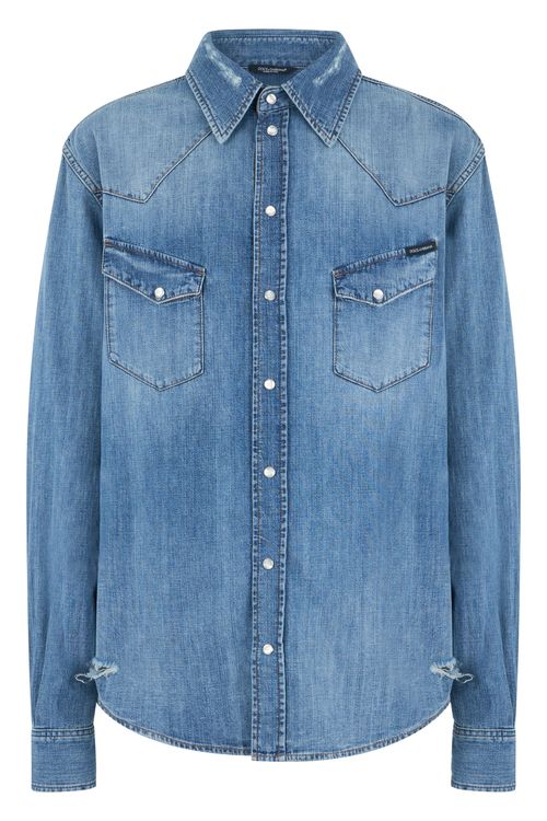 Men's Classic Cotton Denim Shirt with Button-Down Pockets