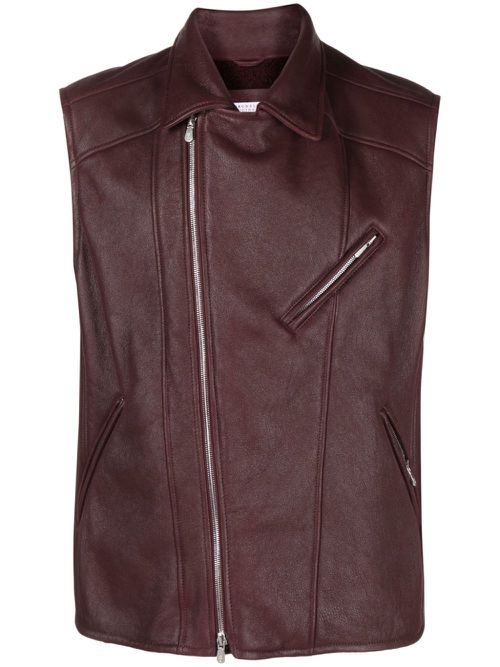 Sheepskin biker vest - Red