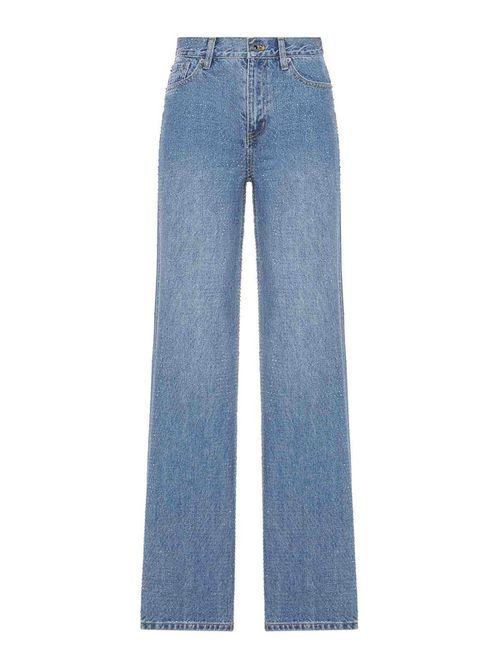 Straight Leg Denim Jeans With Rhinestone