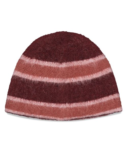 HAIRY STRIPE BEANIE BURGUNDY