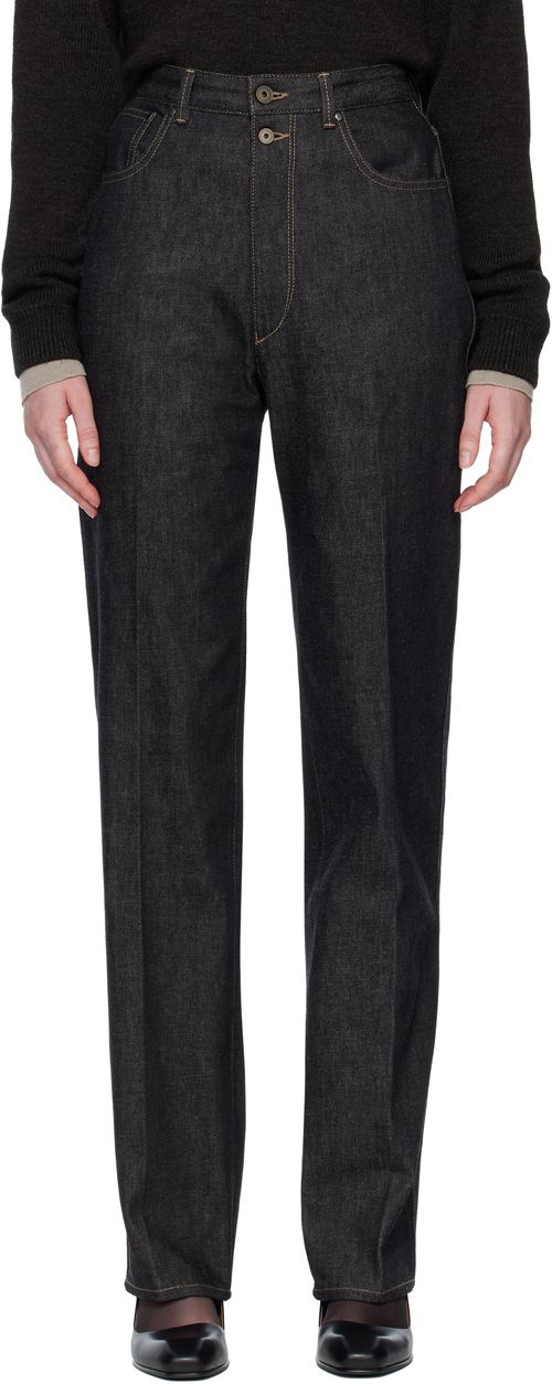 Navy High Waisted Straight Jeans