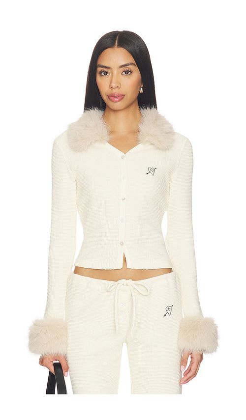 Juliet Johnstone Waffle Knit Cardigan in Cream. L. Also in M