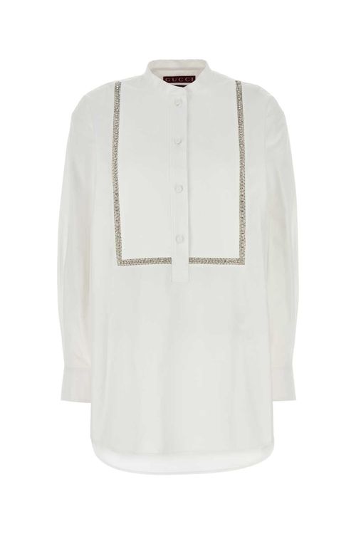 Crystal-Embellished Poplin Shirt — White